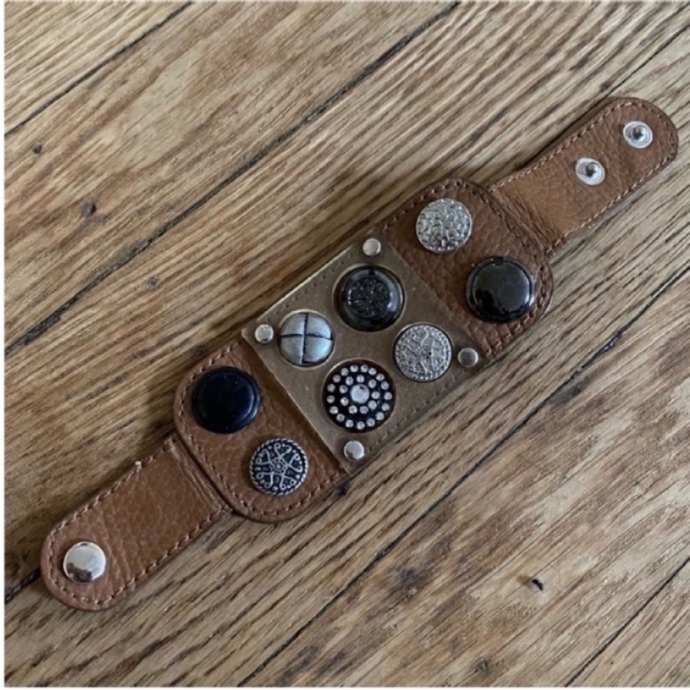 Brown leather bracelet y2k cuff bracelet rhinestone cuff crystal cuff
